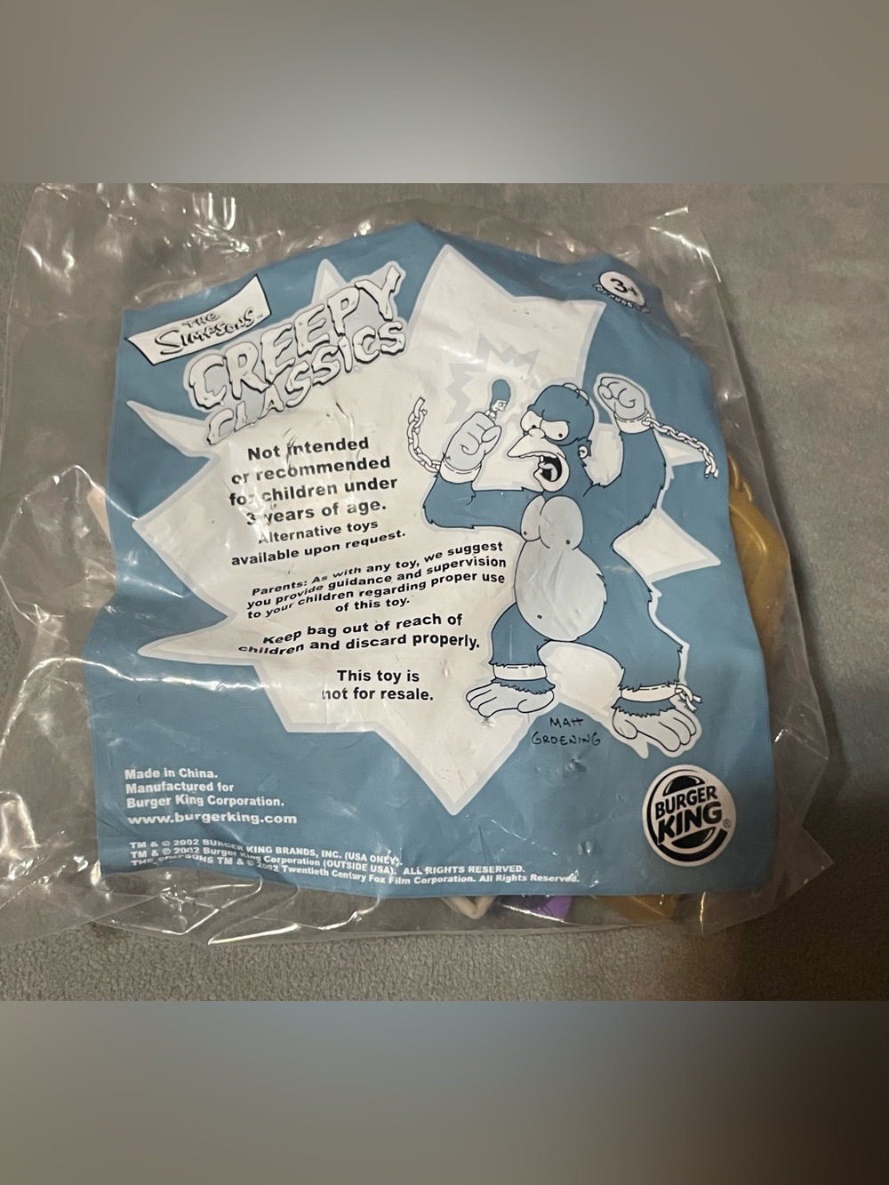 Burger King The Simpsons Creepy Classics Homer Gorilla #3 2002 Sealed Meal Toy